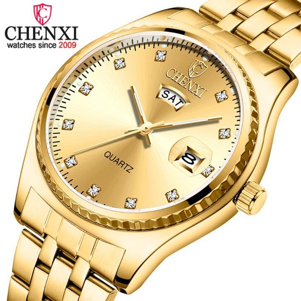 

wristwatches chenxi men watches luxury golden couple quartz waterproof calendar week design analog lovers gifts, Slivery;brown