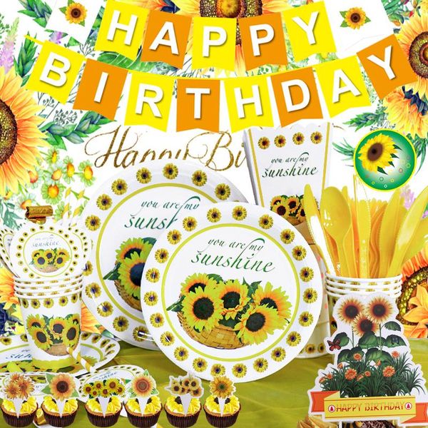 

disposable dinnerware sunflower birthday party decoration baby shower sunshine tableware supplies paper cup plate blowout straw cake flag