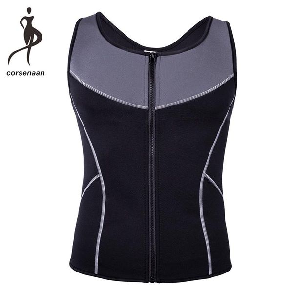 

men's body shapers neoprene tank thermal shaper zipper waist trainer vest sauna suit for weight loss 641#, Black;brown