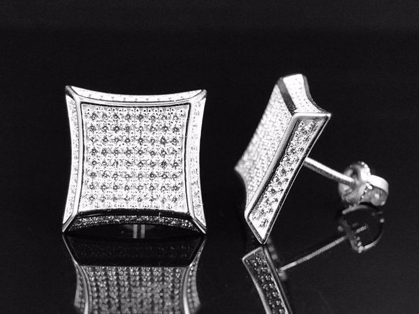 

stud 2021 usa iced out hip hop bling men women ear jewelry micro pave cz 925 silver screwback earring, Golden;silver