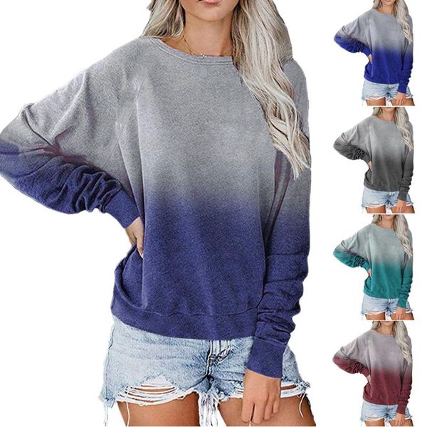 

women's hoodies & sweatshirts 2021 autumn fashion t shirts tees clothing for women 3xl gradient color pullover long sleeve t-shirt cas, Black