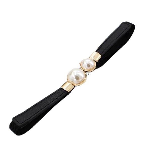 

belts women portable pu leather accessories ladies double pearl belt apparel fashion for dress skirt casual elastic waistband thin, Black;brown