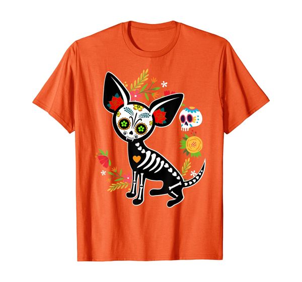 

day of the dead chihuahua dog skulls skeleton sugar skull t-shirt, White;black