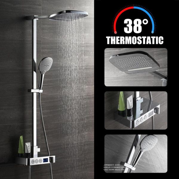 

onyzpily chrome thermostatic shower faucet bathroom bathtub temperature display abs handles waterfall cold water tap sets