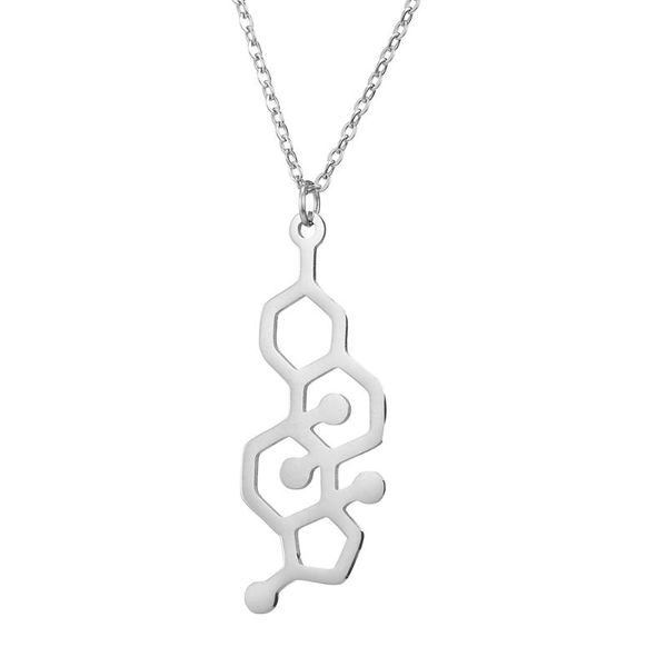 

pendant necklaces dopamine molecular structure stainless steel fashion geometric hollow couple gift, Silver