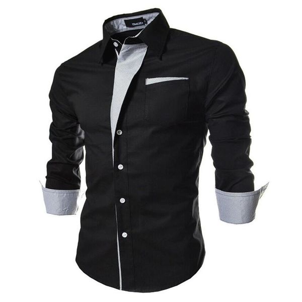 Fashion Tops Manga Longa Camisas Masculinas 5 Cores Slim Fit Listrado Plus Size 3XL Mens Camisa Vestido