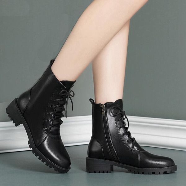 

british style womens fashion motorcycle boots black genuine leather shoes ladies handsome cowboy boot spring autumn ankle botas