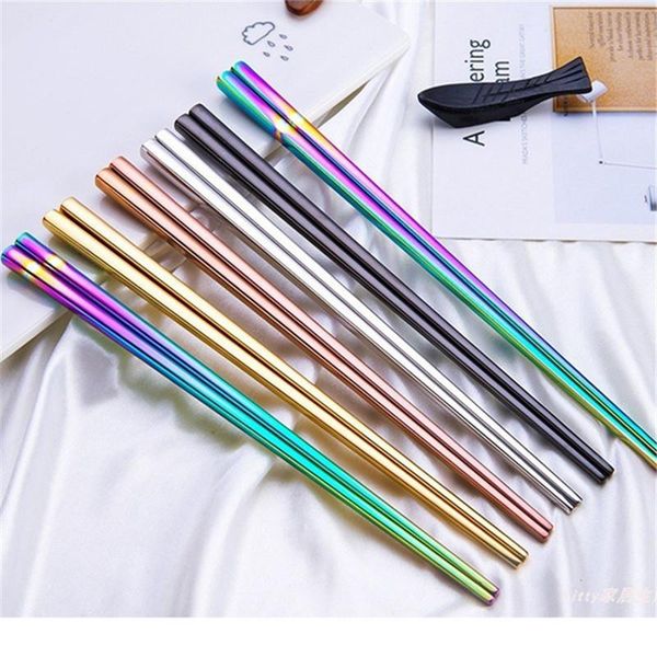 

chopsticks rainbow 304 mirror stainless steel tableware anti-scald reusable 1 pair