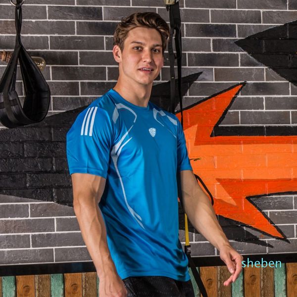 

men's quick drying t-shirts men sport running quick dry t-shirts breathable sports fitness gym shirt summer new, Gray;blue