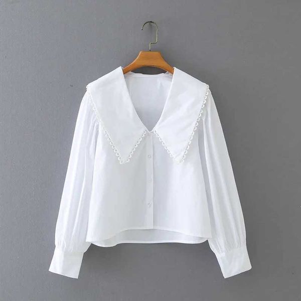 

woman turndown collar white poplin shirt casual femme long sleeve blouse lady loose smock blusas s8002 210721