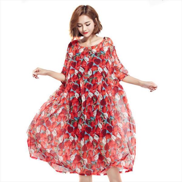 

plus size beach bohemian women dresses style red apple printing 2 pcs big sizes female tyw00332, Black;gray