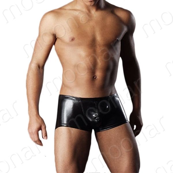 

men's black faux leather boxer shorts trunks pant underwear, Black;white