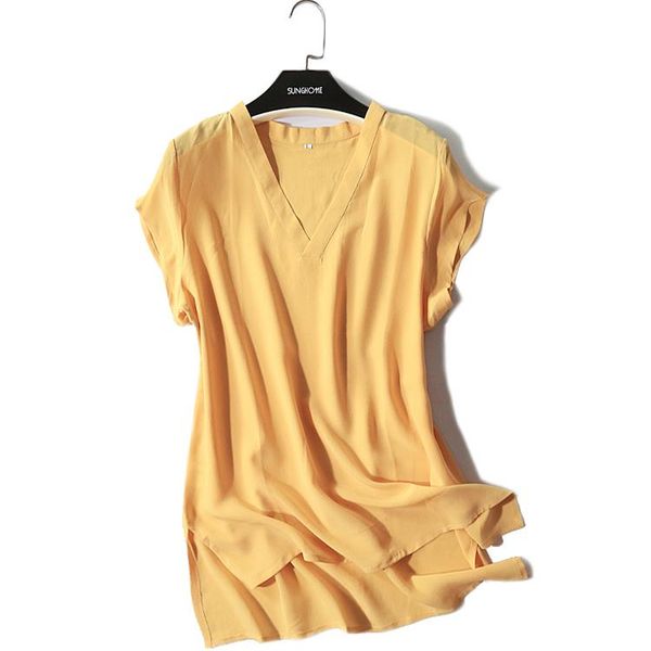 

women's blouses & shirts women summer silk blouse v neck sleeveless office work wear casual elegant natural multi-color real shirt, White