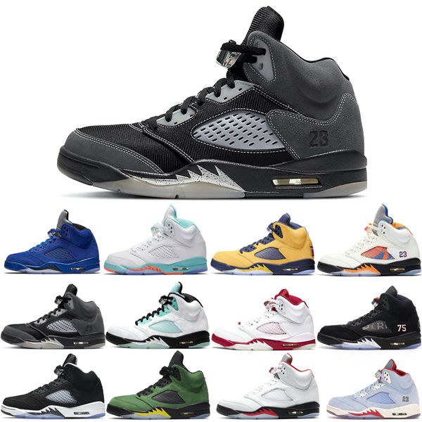 

basketball shoes 5s for men 3 space jam oreo metallic silver laney international flight ice blue fire red wings what the white stealth whole, White;red