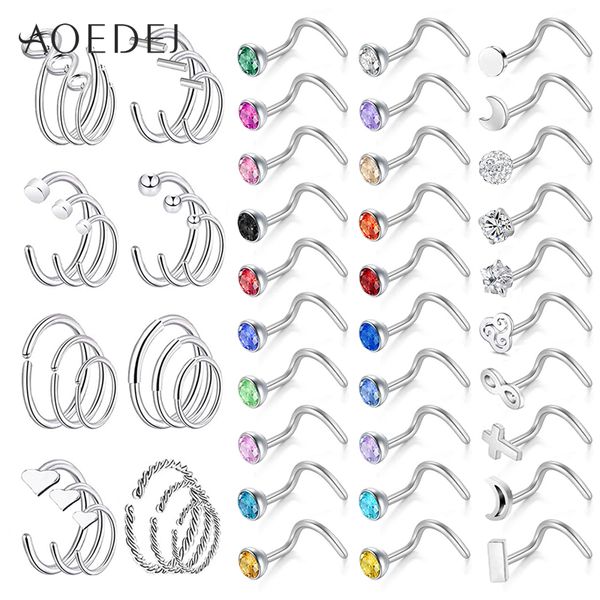

aoedej 54 pcs/lot crystal rings for women 316l stainless steel nose studs indian piercing body jewelry pin lot, Silver