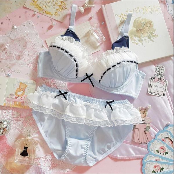 

bras sets japanese cute cat ear maid lolita lace push up underwire bra & brief teen girl sweet princess kawaii underwear set, Red;black