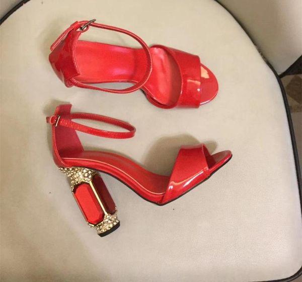 

summer runway t-type rivets sandals fashion women's high thick heels shoes chic party by467, Black