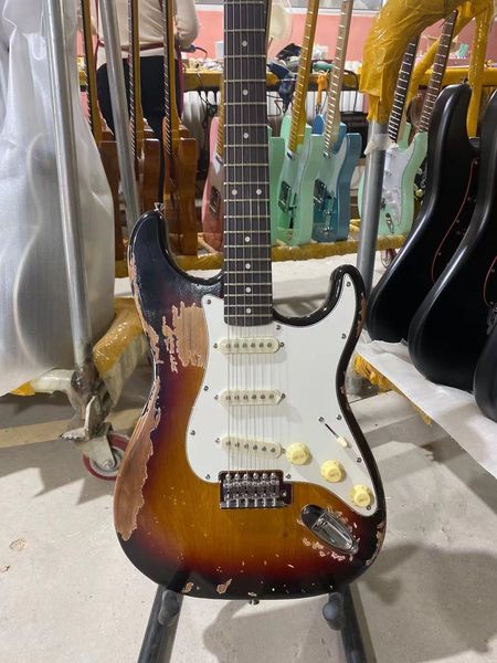 

relic electric guitar vintage sunburst color elder body rosewood fingerboard 70k