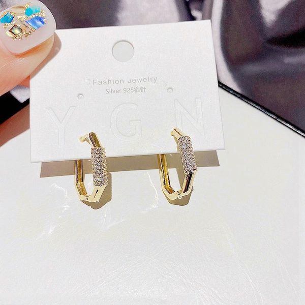 

trend cubic zircon paved geometric hoop earrings gold color plated fashion women jewelry & huggie, Golden;silver