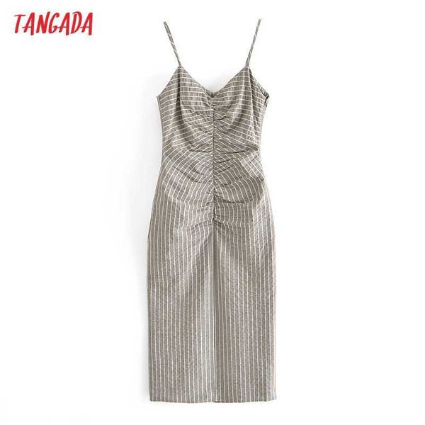 

tangada summer fashion women striped print midi dress sleeveless backless female casual sundress 3h421 210609, Black;gray