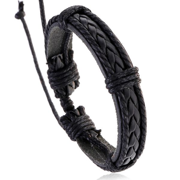 

bangles bracelet hand decorated cowhide men's woven leather, Black