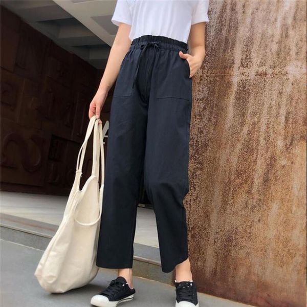 

women's pants & capris women 2021 spring summer fashion female high waist solid loose harem pant pencil trousers casual cargo streetwea, Black;white