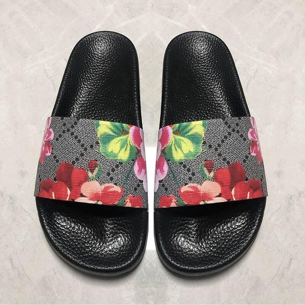 

2023 men women sandals flip flower animals summer slide fashion wide flat slippery slipper flop with box size us5- us12, Black