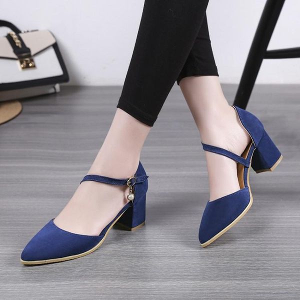 

retro 2021 summer women sandals thick square high heels female pointed toe office lady shoes large size 34-43, Black