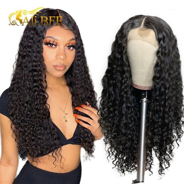 

deep wave hd 13x6 lace front human hair wigs for black women 13x4 curly frontal glueless 4x4 closure wig1, Black;brown