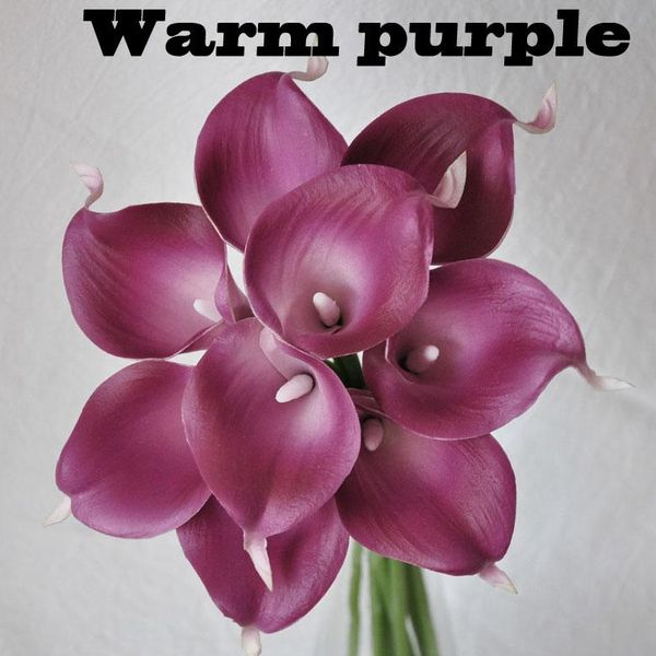 Декоративные цветы венки 9 шт. Теплый фиолетовый настоящий прикосновение искусственные пикассо Calla Lilies цветочная композиция для свадебного букета и домашнего декабря