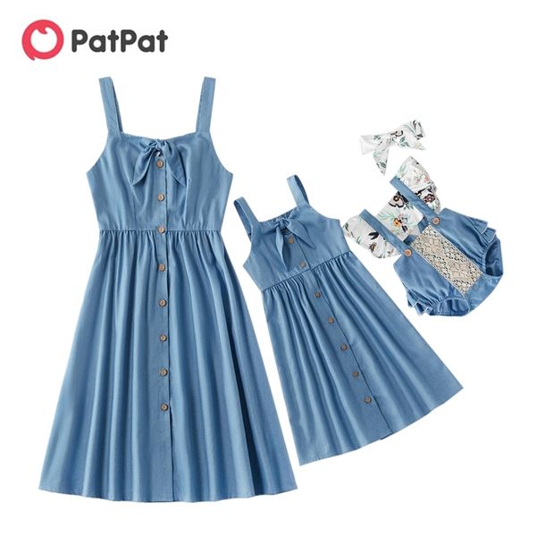 

summer bow front button matching tank dresses 210528, Blue