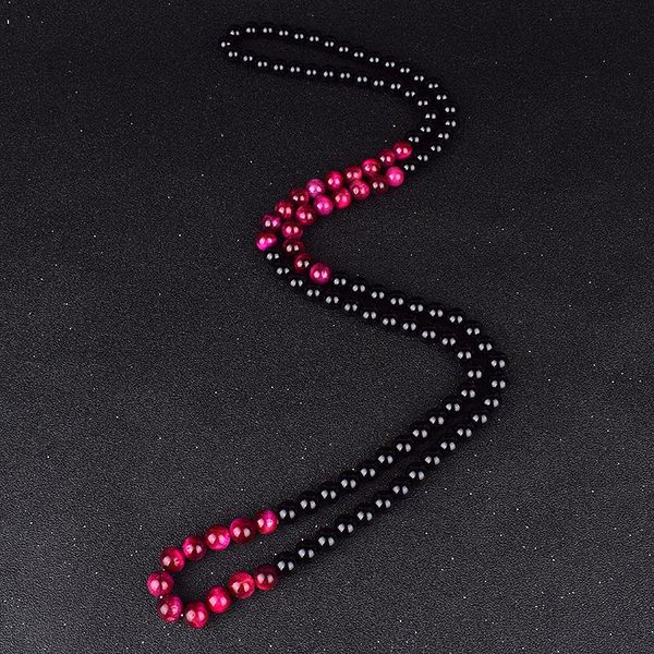 

chains natural rose red tiger eye beaded necklaces women fashion obsidian necklace men onyxs yoga prayer jewelry collier homme, Silver