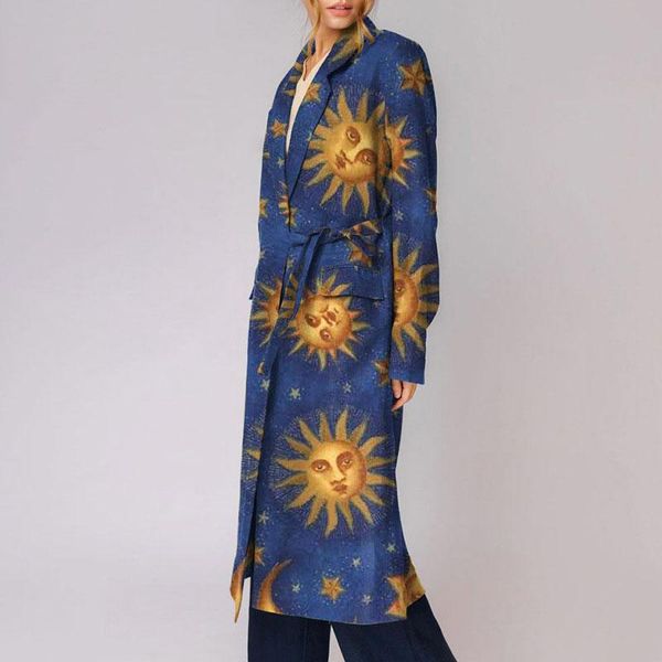 

women's wool & blends overcoat women 2021 autumn winter loose long printed woolen coat jacket sleeve western style temperament, Black