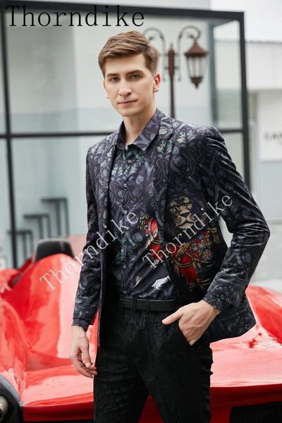 

men's suits & blazers thorndike lion jacquard men host suit male blazer slim fit velvet casual wear prom tuxedos only jacket great sell, White;black