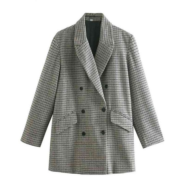 

women autumn plaid casual blazers coats double breasted long sleeve woolen fashion street female elegant blazer outerwear 210513, White;black