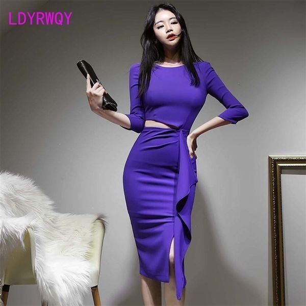 

dress spring ladies temperament round neck slim slimming women's wear office lady sheath 210416, Black;gray