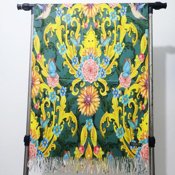 

women winter cashmere scarf shawl digital print floral wrap birds ladies warm blanket soft cape scarves, Blue;gray