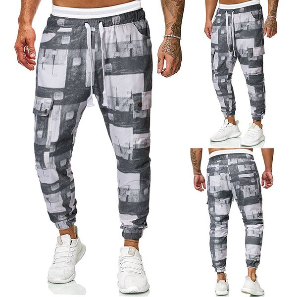 

pant fashion slacks men's geometric printing in autumn and winter of 2021, Black