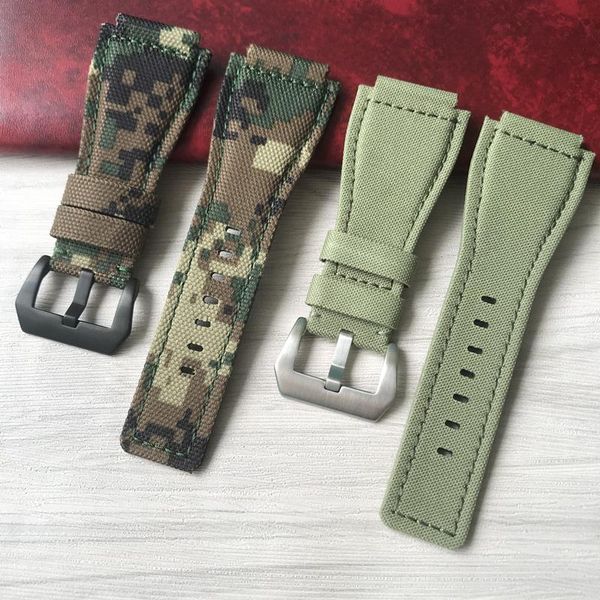 

watch bands 34mm*24mm camo army green nylon canvas leather strap for bell series ross br01 br03 watchband bracelet belt, Black;brown