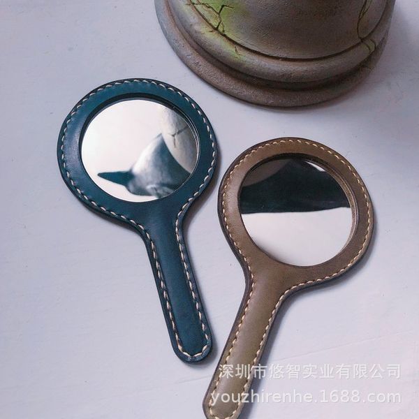 

mirrors portable handle mirror creative hand-held leather small round mirror japanese and korean fashion make-up mirror