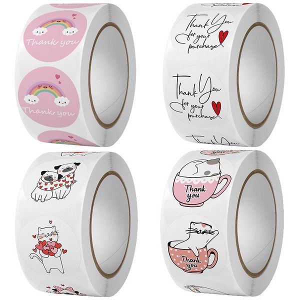 

gift wrap 500pcs/roll cute stickers 2.5cm thank you seal label for package decor wedding party scrapbooking stationery sticker