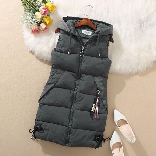 

women's vests plus size women vest winter jacket pocket hooded coat warm casual cotton padded female slim sleeveless waistcoat, Black;white