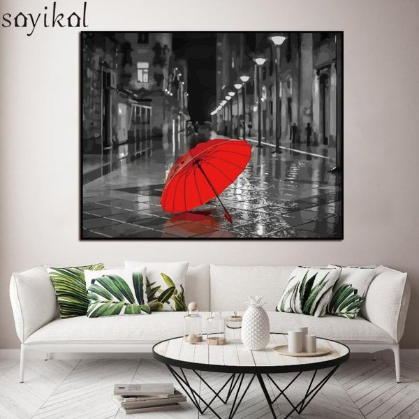 

paintings wooden framed diy painting by numbers kit red umbrella landscape acrylic paint number modern wall art picture canvas