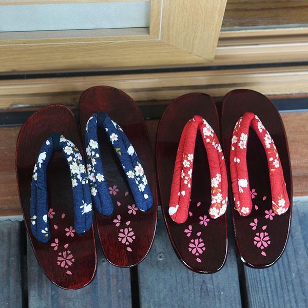 

women's japan geta cosplay shoes middle heel flip flops summer wooden sandals beach slippers, Black