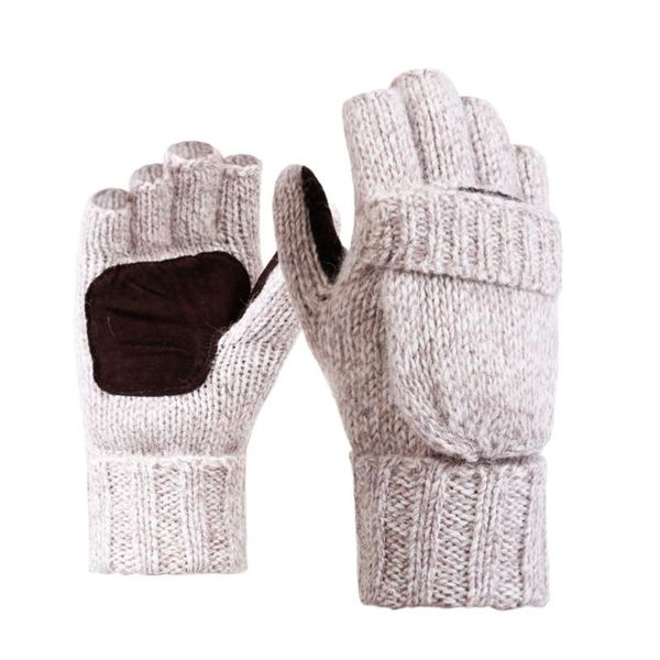 

cycling gloves wool mittens winter warm knitted convertible flap cover y4ub, Black