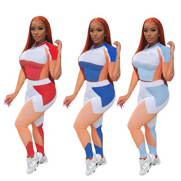 

womens tracksuits short sleeve pants outfits two pieces set sportswear ladies leggings suits 2021 type selling klw6357, Gray
