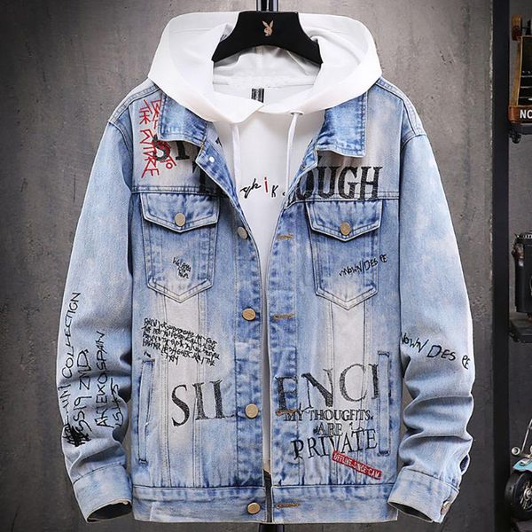 

men's jackets denim jacket hip hop harajuku street coat spring and autumn loose casual bomber homme fashion funny men clothing, Black;brown