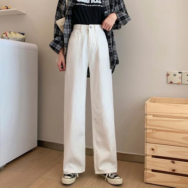 

women's pants & capris summer high-waisted small straight-leg trousers autumn thin ladies loose and drape wide-leg jeans, Black;white