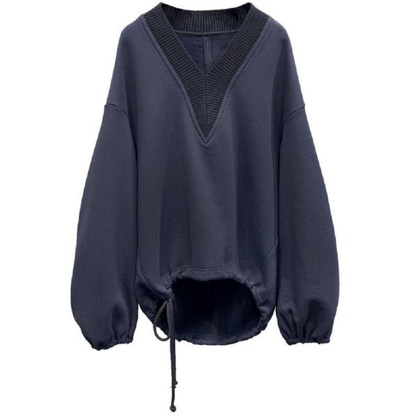 

women's hoodies & sweatshirts oversize fashion autumn v-neck sweatshirt women puff sleeve loose casual drawstring black winter solid st