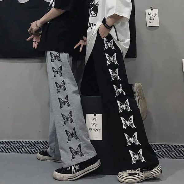 

ins spring and summer straight sports casual trousers loose thin student wide-leg pants men women all-match women's & capris, Black;white